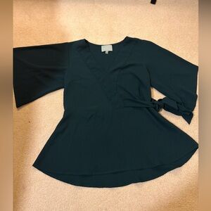 Skies Are Blue Deep Forest Green V-Neck Blouse